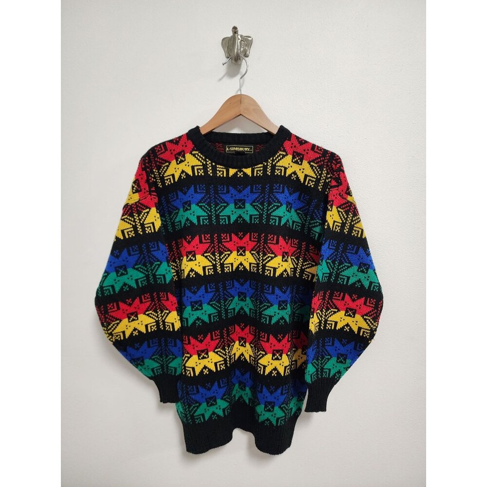 VTG L. Simsbury black rainbow fair isle knit crew neck sweater M